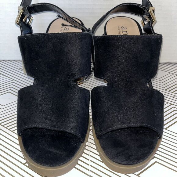 Ana Daly Heel Sandals Size 8 M Black Faux Suede Open Toe Buckle Chunky Y2K - Picture 2 of 11